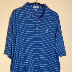 Peter Millar Summer Comfort Polo Shirt Blue White Striped Golf Top 2023 Size XL